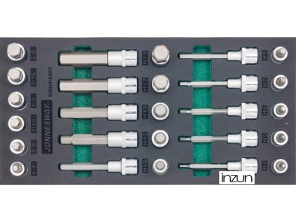 Modul pěnový - zástrčné hlavice Imbus 1/2", metrické a palcové, 26 ks JONNESWAY S09H4126KV