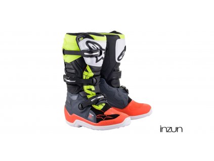 boty TECH 7 S, ALPINESTARS, dětské (šedá/červená fluo/žlutá fluo) 2024