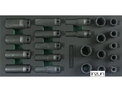 Modul pěnový - hlavice úderové 1/2", 10 - 24 mm, 6hranné, 22 ks - JONNESWAY S03A4122KV