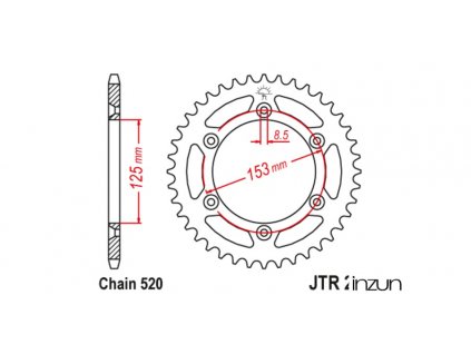 ocelová rozeta pro sekundární řetězy typu 520, JT (50 zubů)