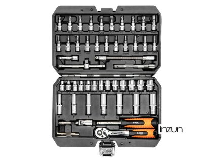 Gola sada 1/4", nástrčné a zástrčné hlavice, prodloužení, ráčna, 53 ks - NEO tools 08-683