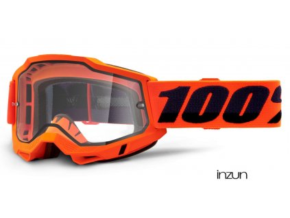 ACCURI 2, 100% Enduro Moto brýle Orange, čiré Dual plexi