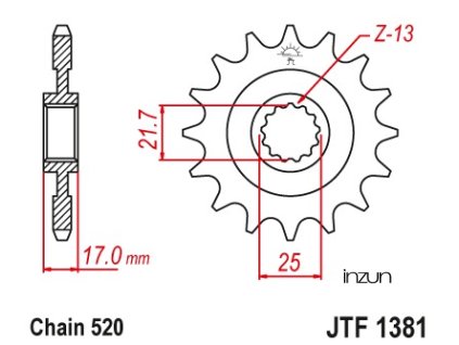 řetězové kolečko pro sekundární řetězy typu 520, JT - Anglie (15 zubů)