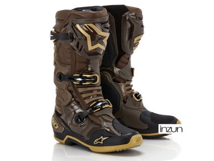 boty TECH 10 limitovaná edice SQUAD, ALPINESTARS (tmavě hnědá/zlatá/černá) (Velikost 47)