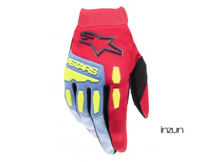 rukavice FULL BORE, ALPINESTARS (světle modrá/červená/žlutá fluo/černá) 2025 (Velikost XL)