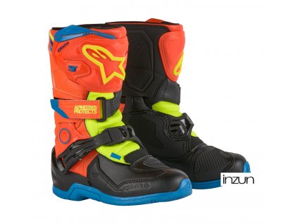 boty TECH 3S KIDS, ALPINESTARS, dětské (oranžová fluo/modrá/žlutá fluo/černá) 2024