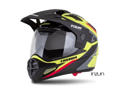 přilba Tour 2.0 X-tra, CASSIDA (žlutá fluo/černá/červená/šedá/černý matný kšilt, plexi s přípravou pro Pinlock) 2026 (Velikost XS (53 až 54 cm))