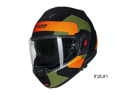 Moto helma Nolan N120-1 Omocromo N-com Nero/Arancione/Verde Militare 345 (Velikost M)
