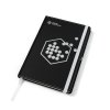 Black notebook with white rubber band