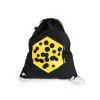 Black backpack with yellow print