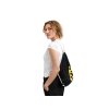 Black backpack with yellow print