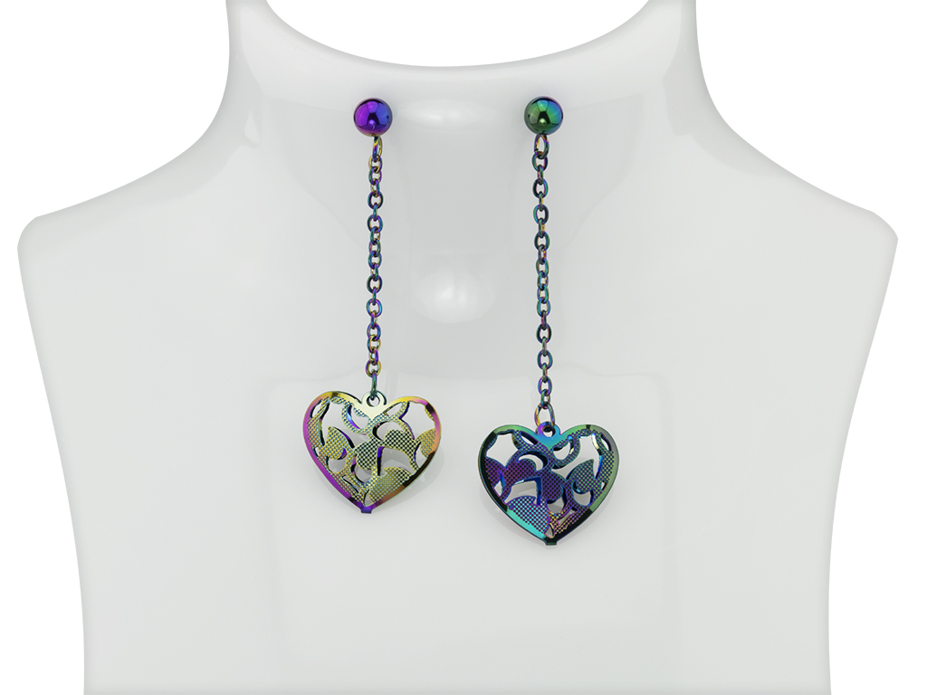 Linda's Jewelry Náušnice Visací Srdce Multicolor chirurgická ocel IN159