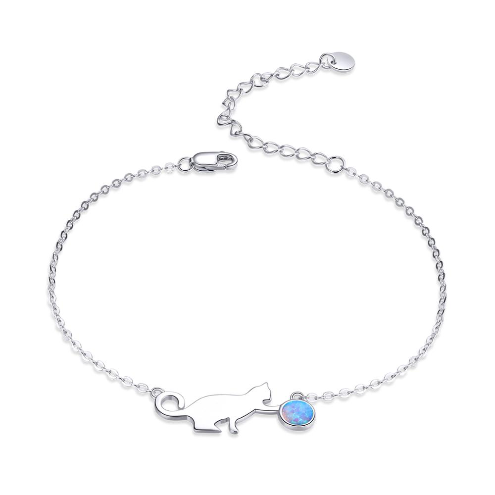 Levně Linda's Jewelry Stříbrný náramek Kočka a Klubíčko s opálem Ag 925/1000 INR099