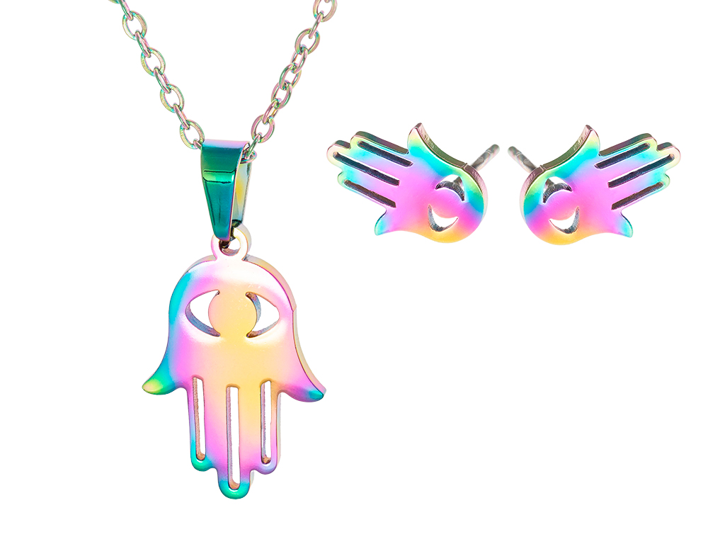 Levně Linda's Jewelry Sada šperků Hamsa Multicolor chirurgická ocel IS071