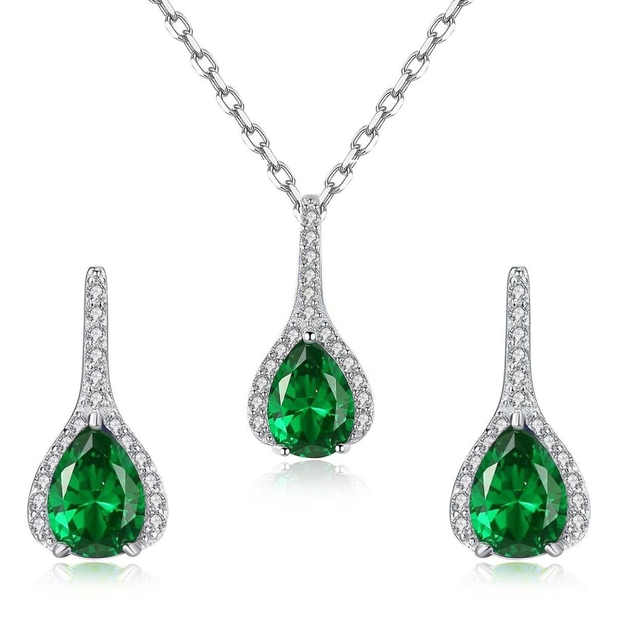 Levně Linda's Jewelry Zvýhodněná sada šperků Ryzí Zelená Ag 925/1000 IS077