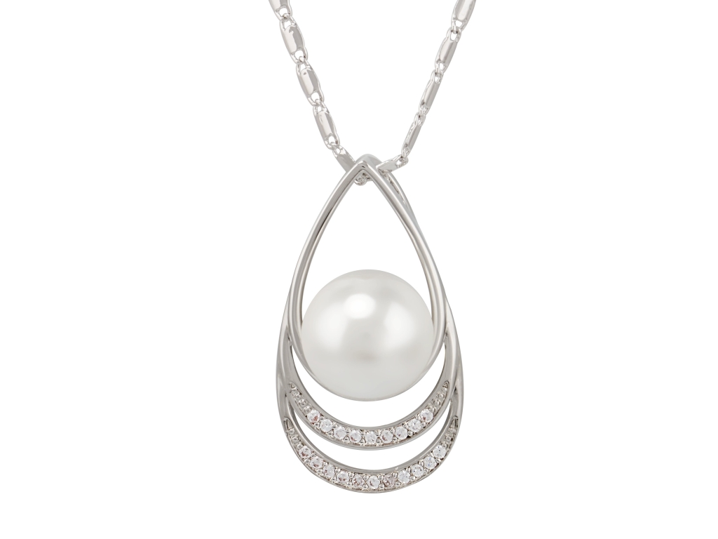 Linda's Jewelry Náhrdelník bižuterie s perlou a zirkony Kapka INH003