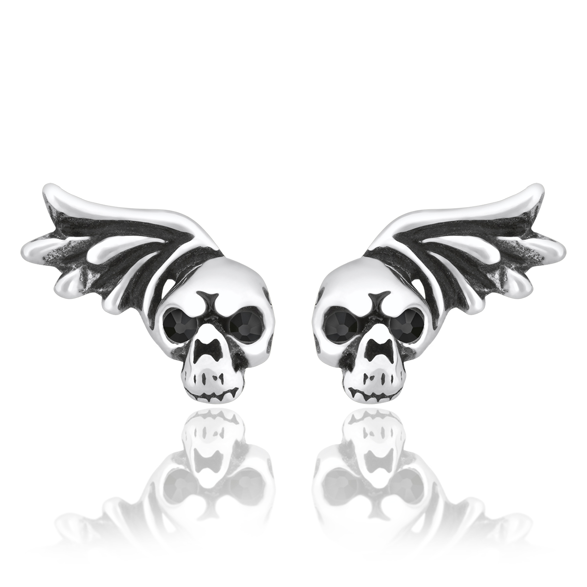 Sam\'s Artisans Náušnice Black Wing Skull chirurgická ocel INM065