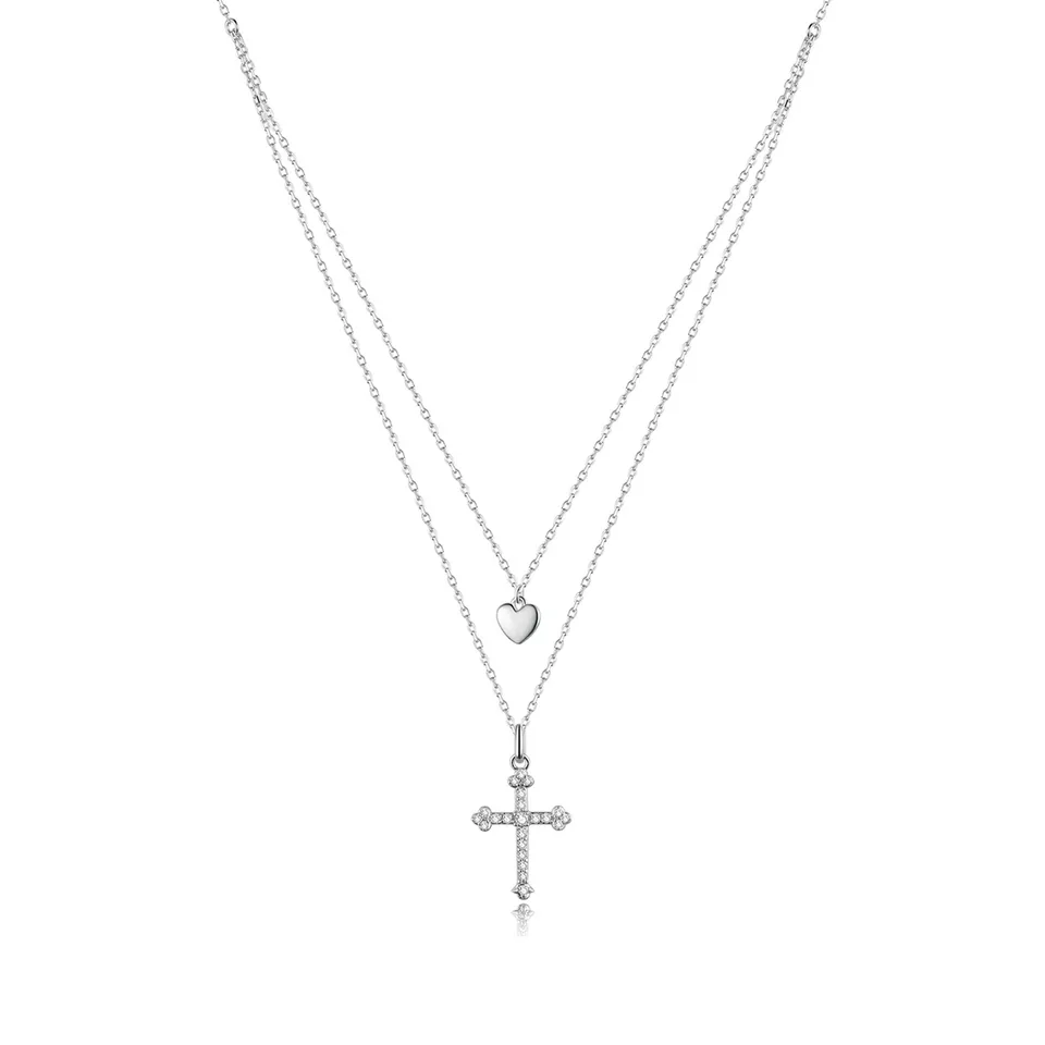 Linda's Jewelry Stříbrný náhrdelník Kříž a Srdce Ag 925/1000 INH203