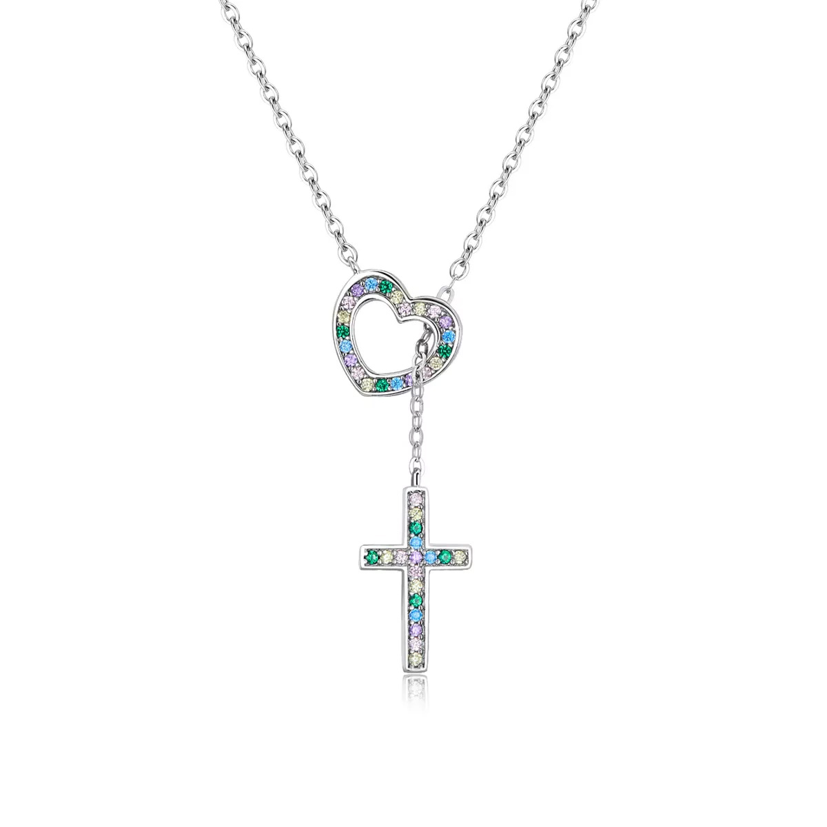 Linda\'s Jewelry Stříbrný náhrdelník Srdce a Kříž Ag 925/1000 INH208
