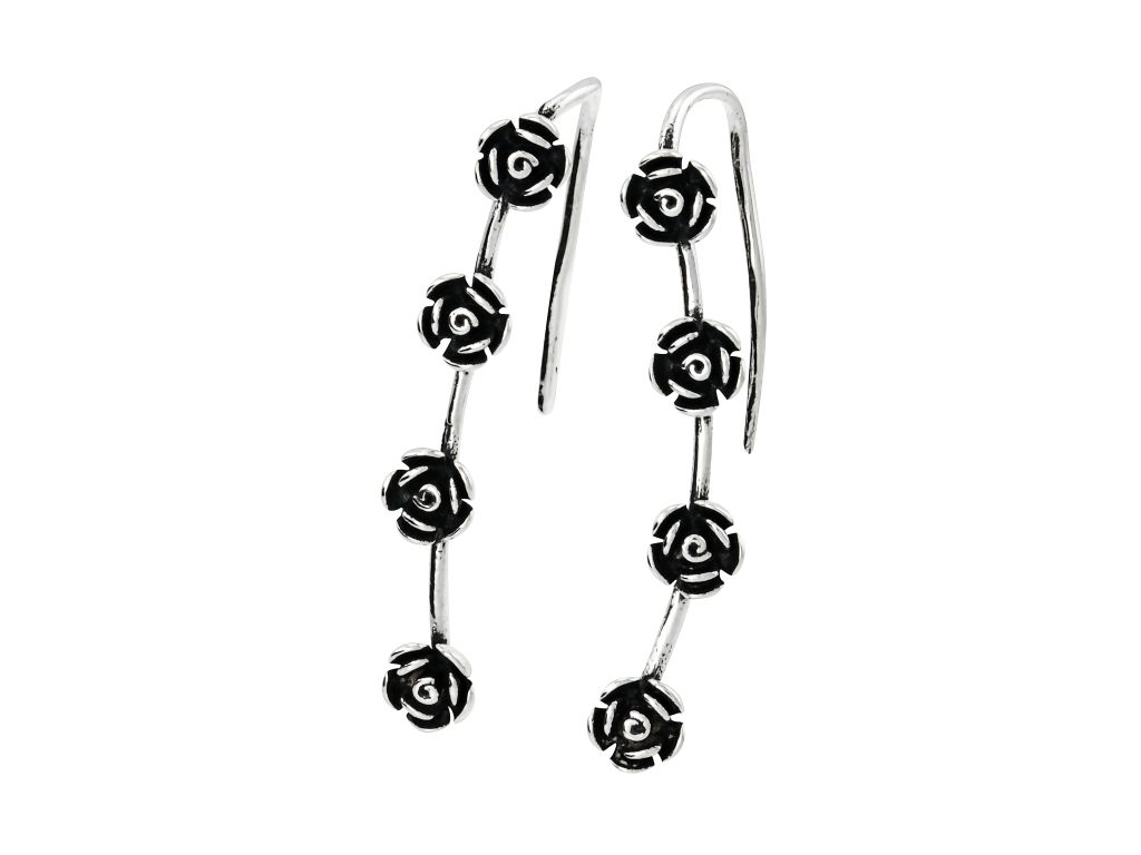 Linda's Jewelry Stříbrné náušnice Visací Flower Black Rose  IN077
