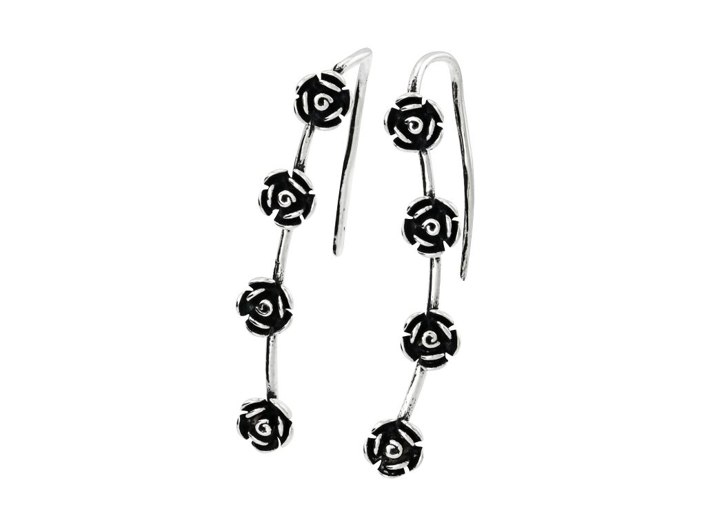 Levně Linda's Jewelry Stříbrné náušnice Visací Flower Black Rose IN077