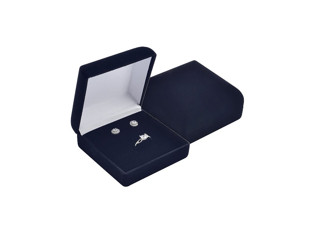 Zamatová čierna krabička Elegance na malú sadu šperkov