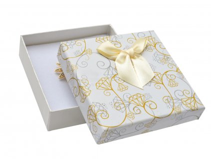 Krémová papierová krabička s mašľou Diamonds na strednú sadu šperkov