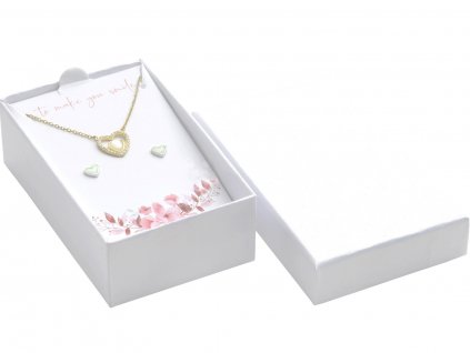 Biela papierová krabička s venovaním na malú sadu šperkov