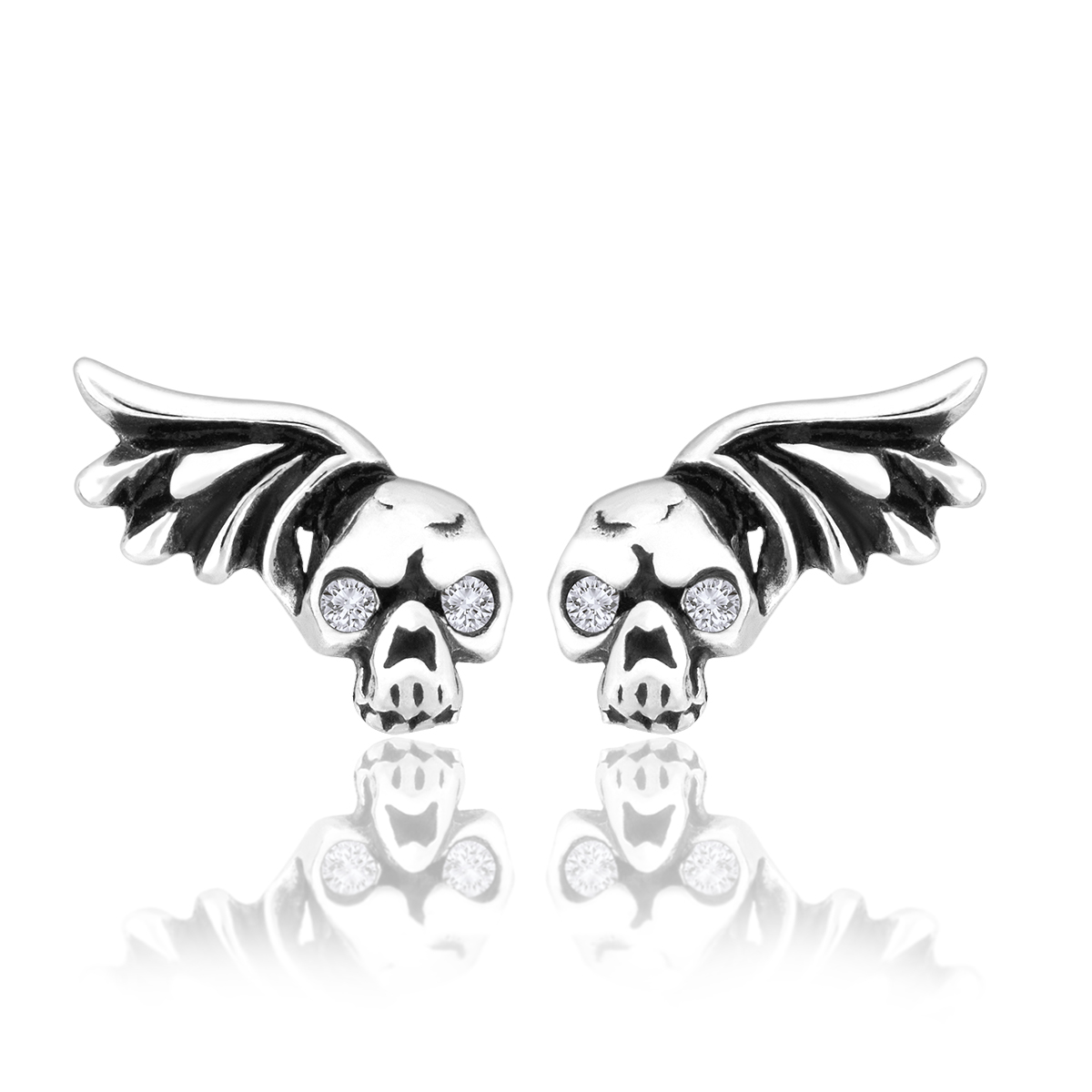 E-shop Sam's Artisans Náušnice Crystal Wing Skull chirurgická oceľ INM064