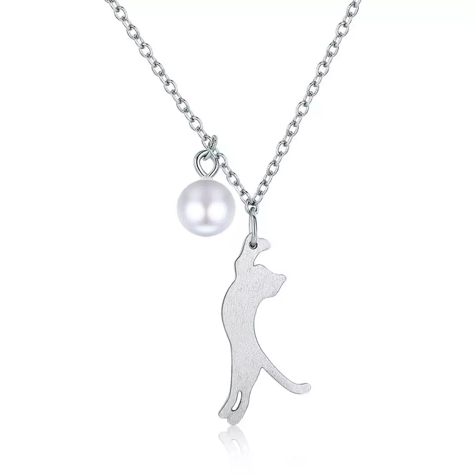 Linda\'s Jewelry Strieborný náhrdelník Mačka s perlou Ag 925/1000 INH202