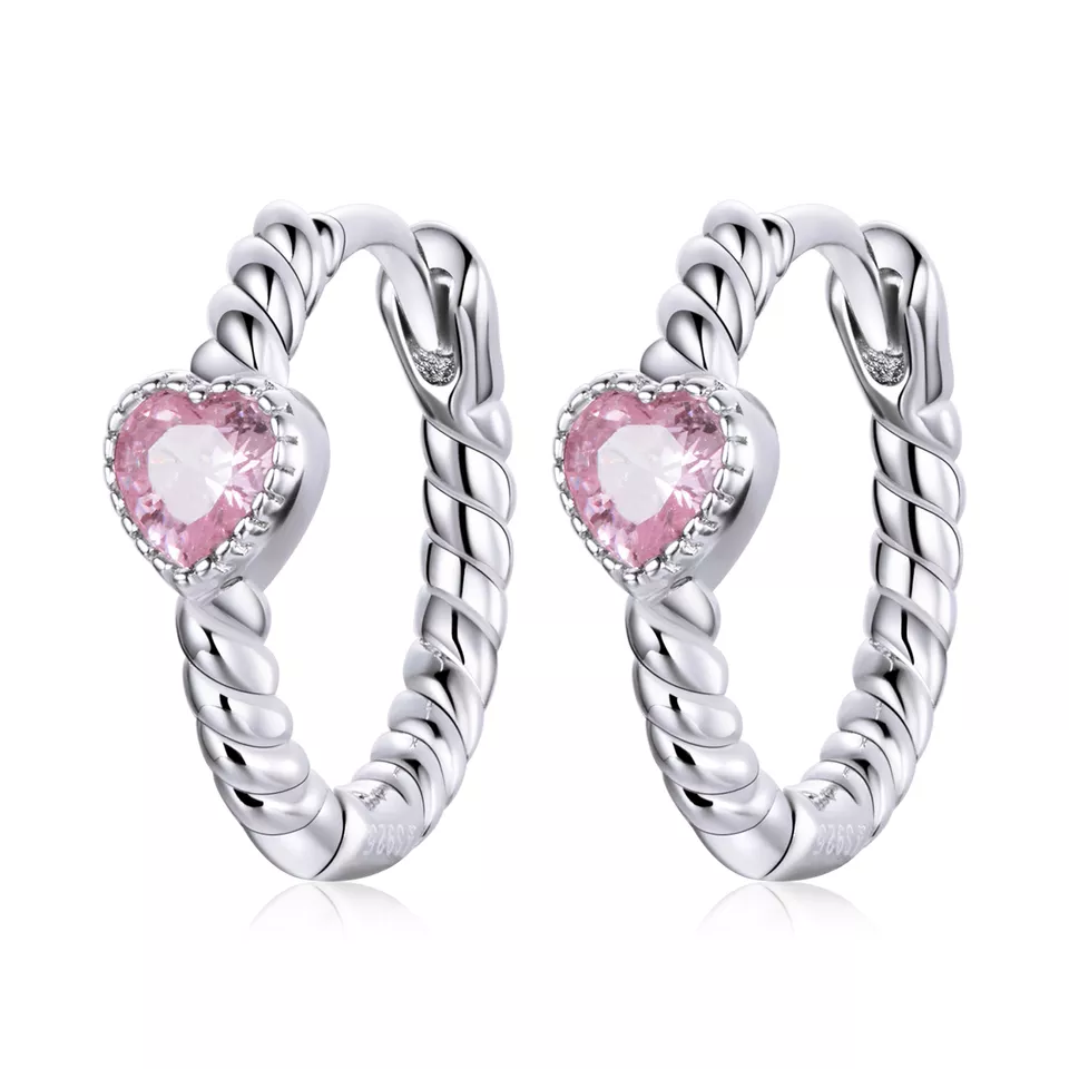 Linda\'s Jewelry Strieborné náušnice kruhy Pink Love Ag 925/1000 IN448