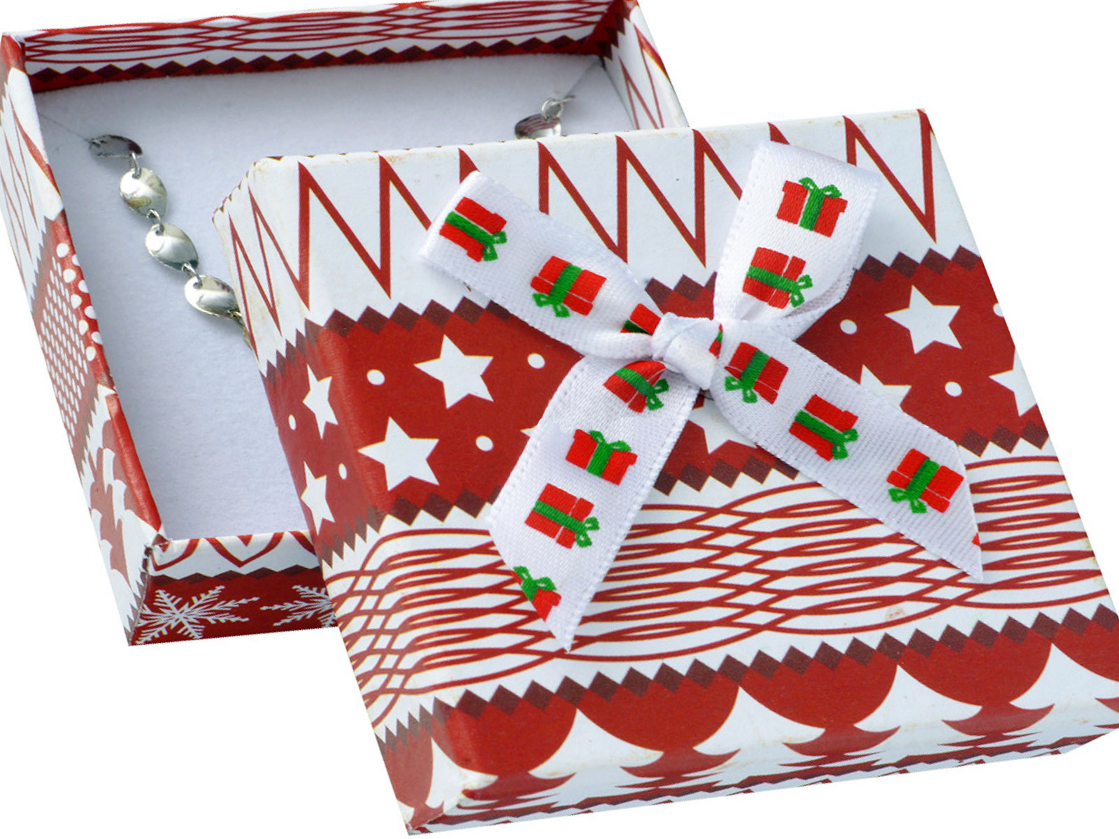 E-shop JKBOX Vianočný krabička s mašľou Red & White na strednej sadu šperkov IK022