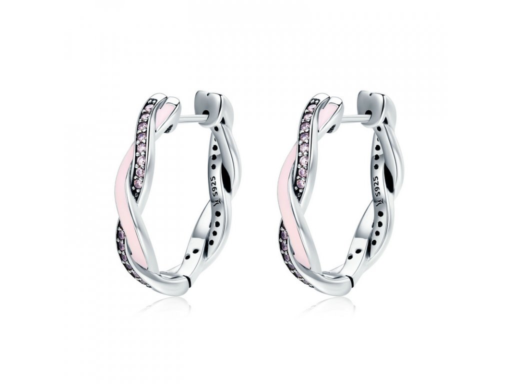 E-shop Linda's Jewelry Strieborné náušnice Kruhy Shiny Prepletený Pink Ag 925/1000 IN064