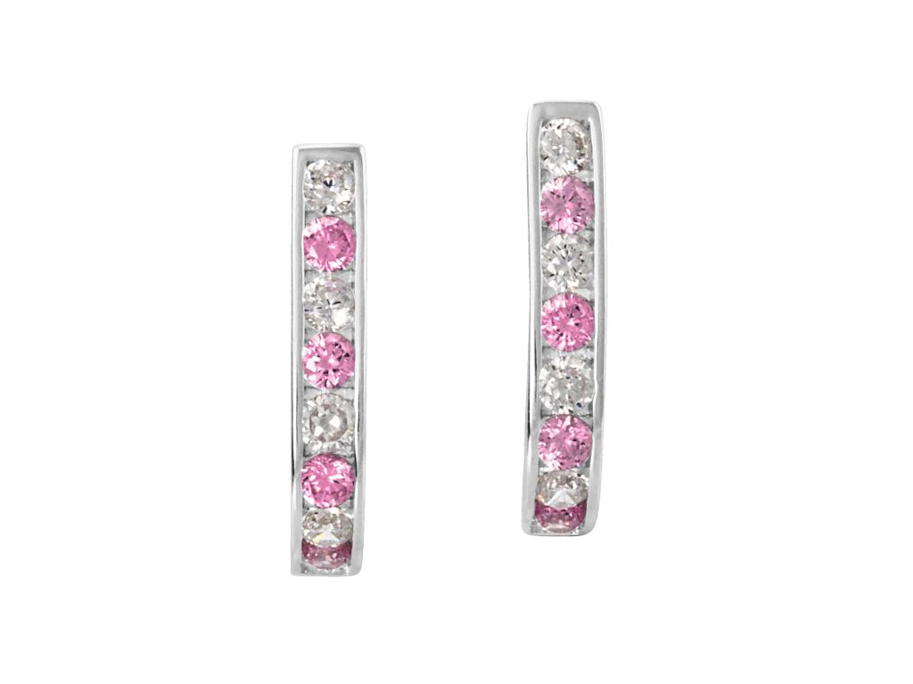 E-shop Linda's Jewelry Strieborné náušnice Kruhy Stredná Pink &amp; Silver Zirkón Ag 925/1000 IN084