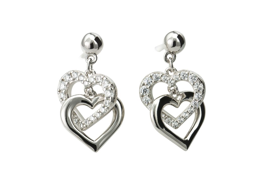 E-shop Linda's Jewelry Strieborné náušnice Visiace Shiny Love Double Ag 925/1000 IN096