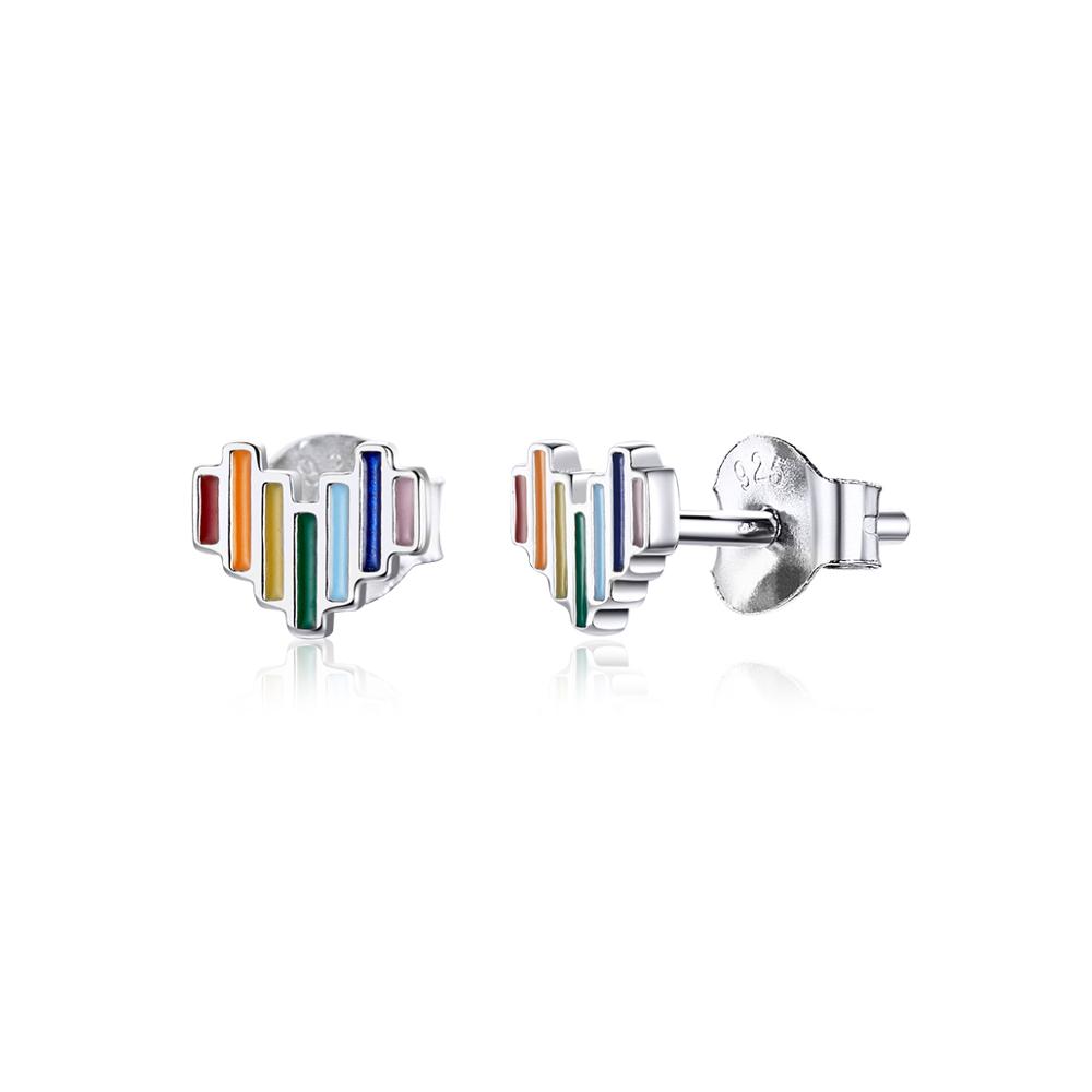 E-shop Linda's Jewelry Strieborné napichovacie náušnice 8-Bit Rainbow Love Ag 925/1000 IN105