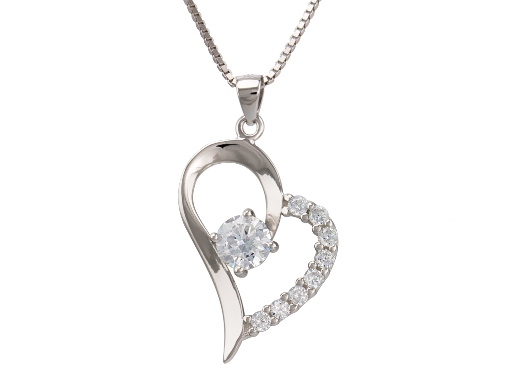 E-shop Linda's Jewelry Strieborný náhrdelník so zirkónom Srdce Ag 925/1000 INH026