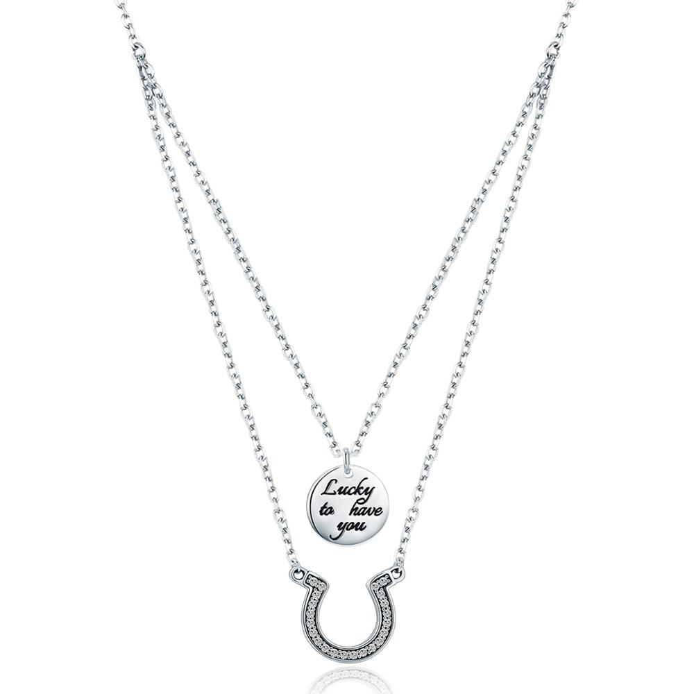 E-shop Linda's Jewelry Strieborný náhrdelník so zirkónmi Podkova Ag 925/1000 INH041