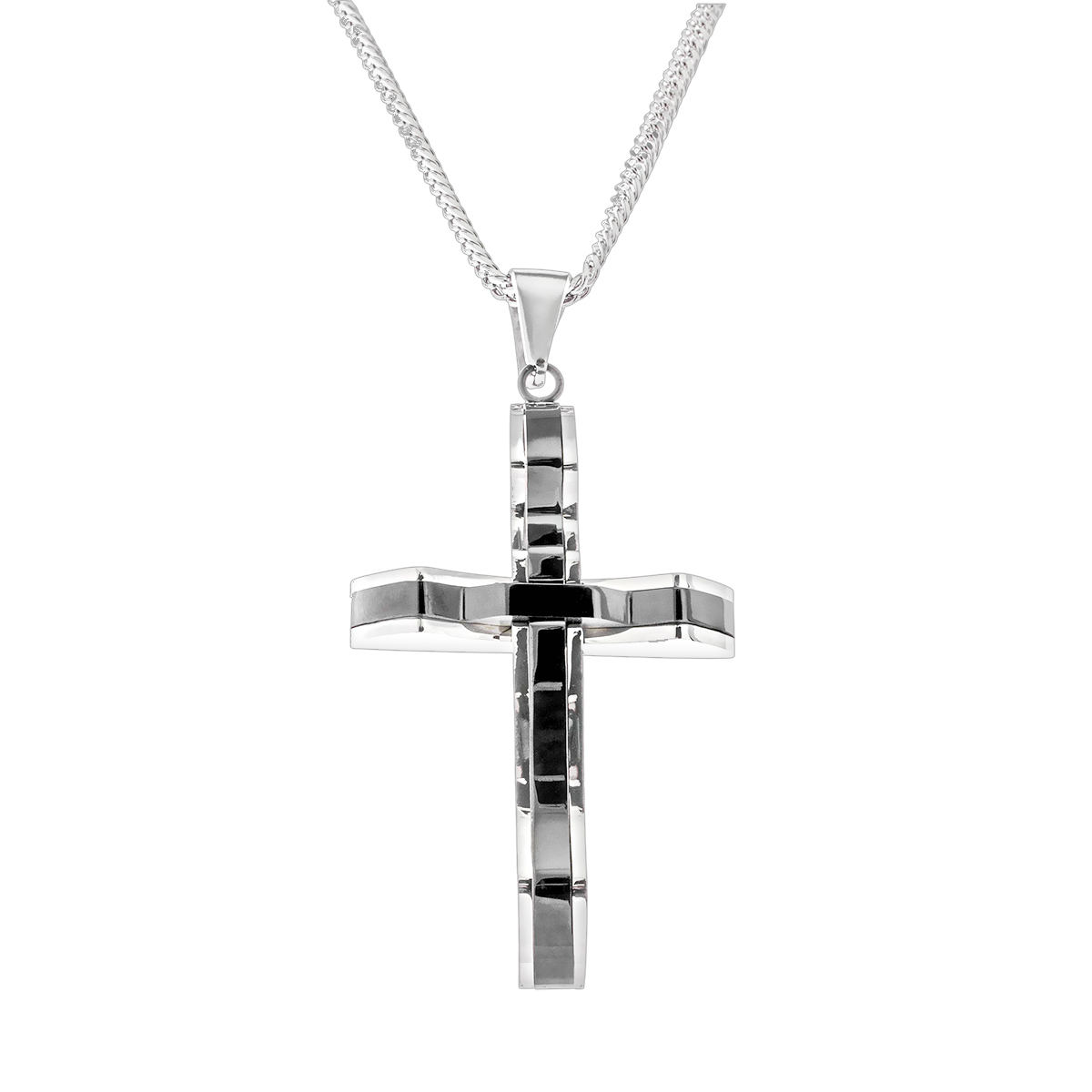 E-shop Linda's Jewelry Náhrdelník kríž Black & Steel chirurgická oceľ INH063