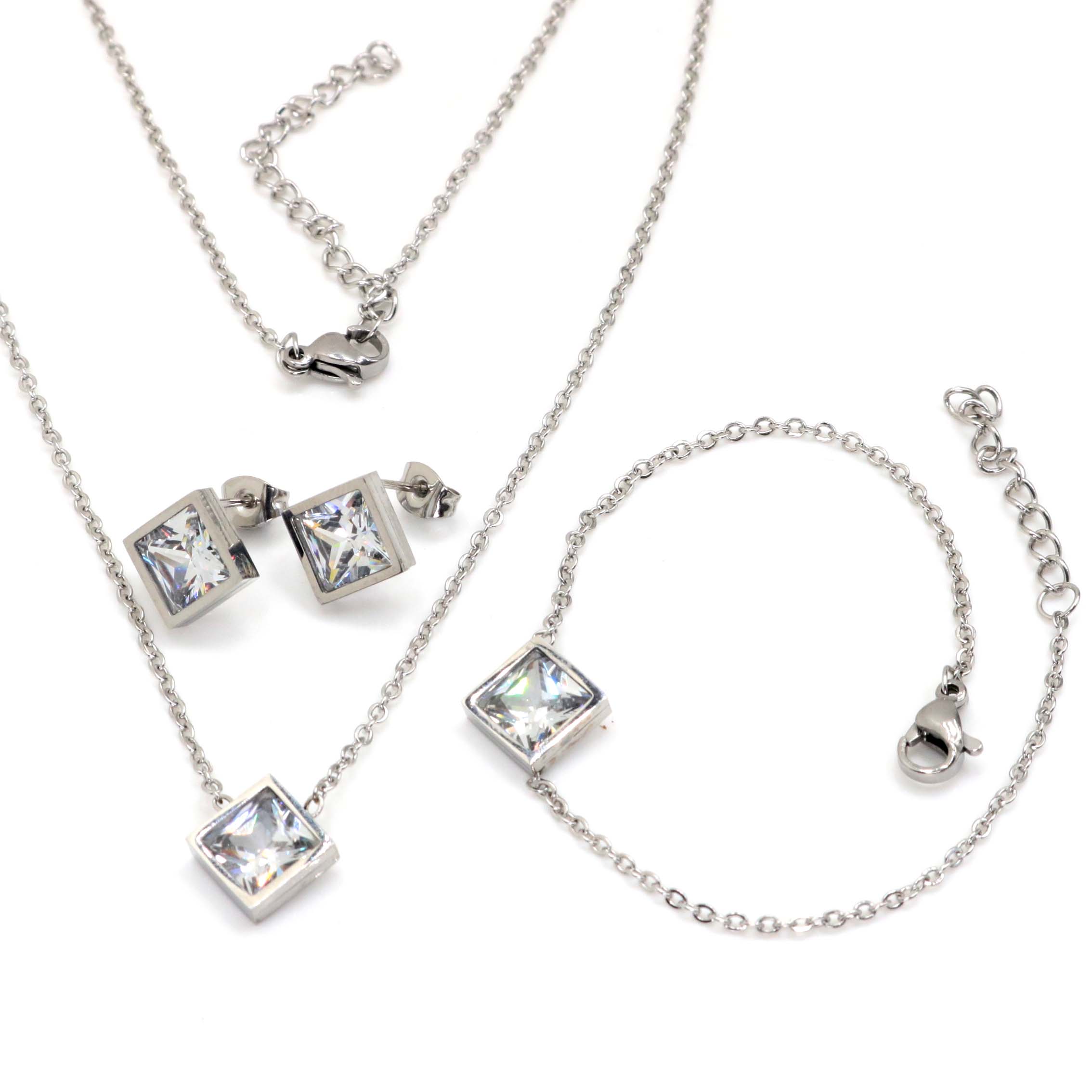 E-shop Linda's Jewelry Sada šperkov Shiny Square chirurgická oceľ IS023