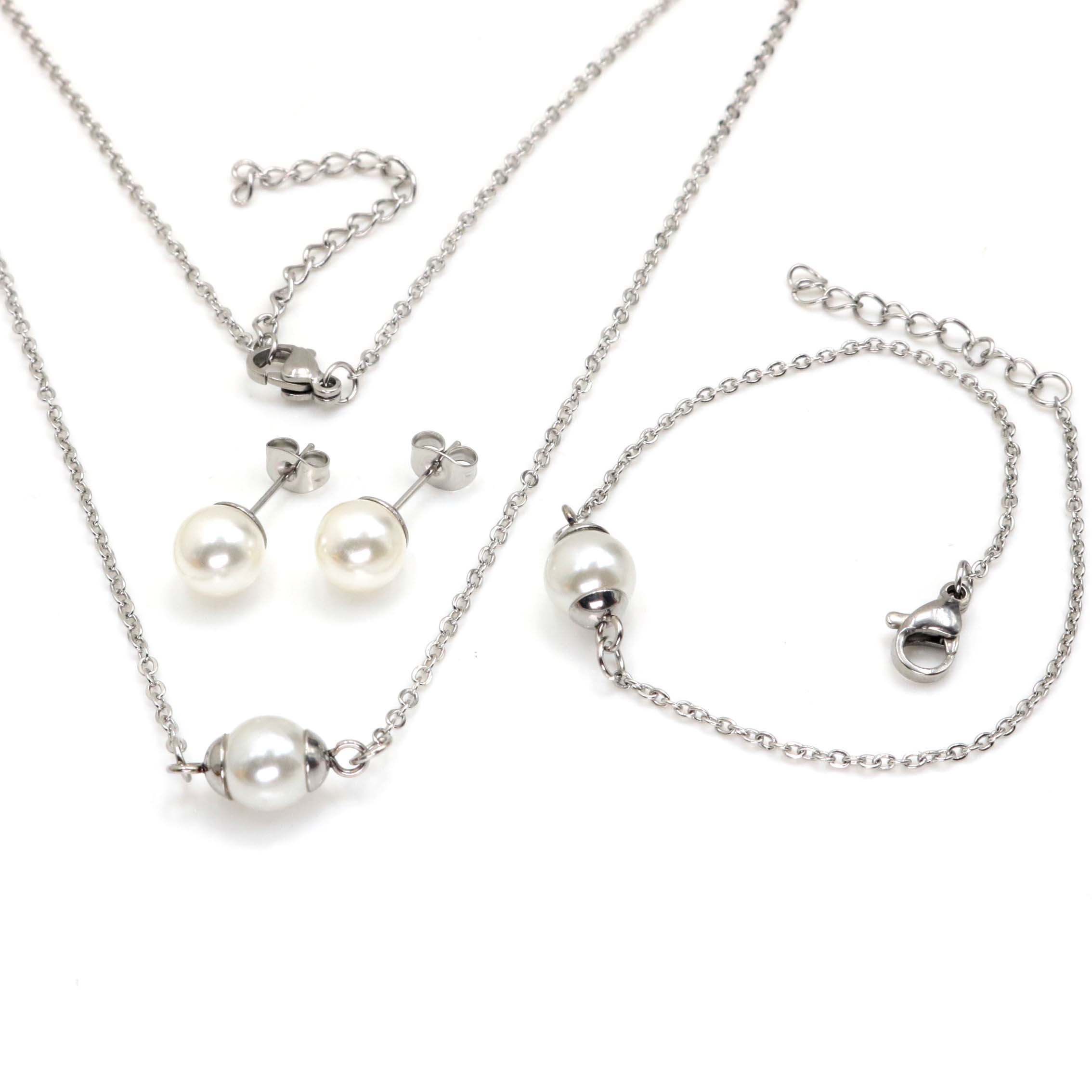 E-shop Linda's Jewelry Sada šperkov Perlový štýl chirurgická oceľ IS054