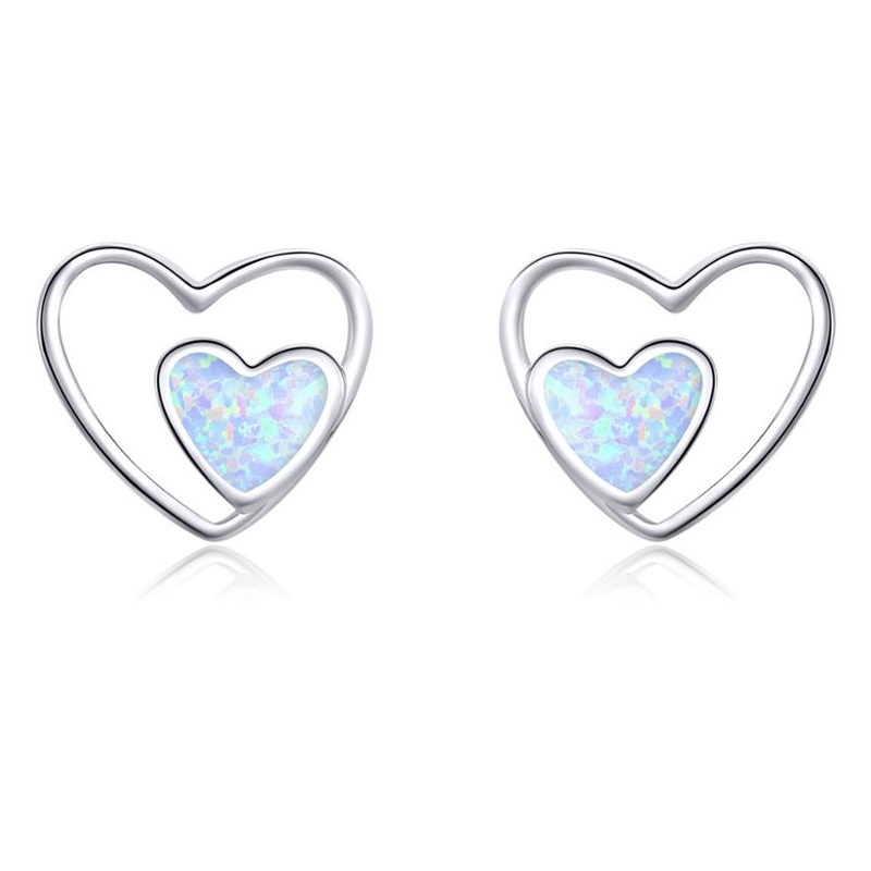E-shop Linda's Jewelry Strieborné napichovacie náušnice Love Double Opál IN291