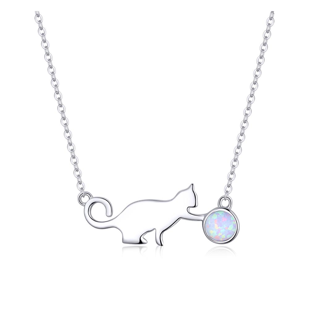 Linda\'s Jewelry Strieborný náhrdelník Mačka a Loptička z opálu INH139