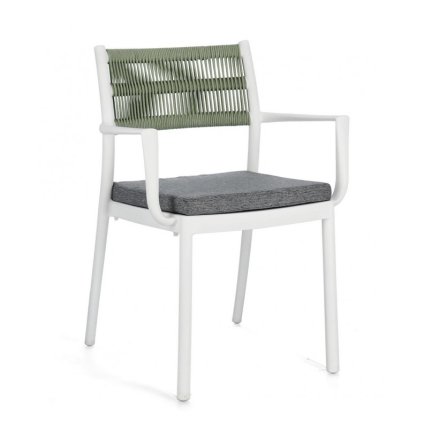 Zahradní jídelní židle s područkami ALVIN bílá se zeleným opěradlem