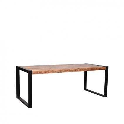 eettafel brussels rough mangohout zwart metaal 200x90x76 cm perspectief