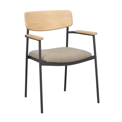 Jedálenská stolička s podrúčkami MAYMONT tmavo béžová s dubovým operadlom