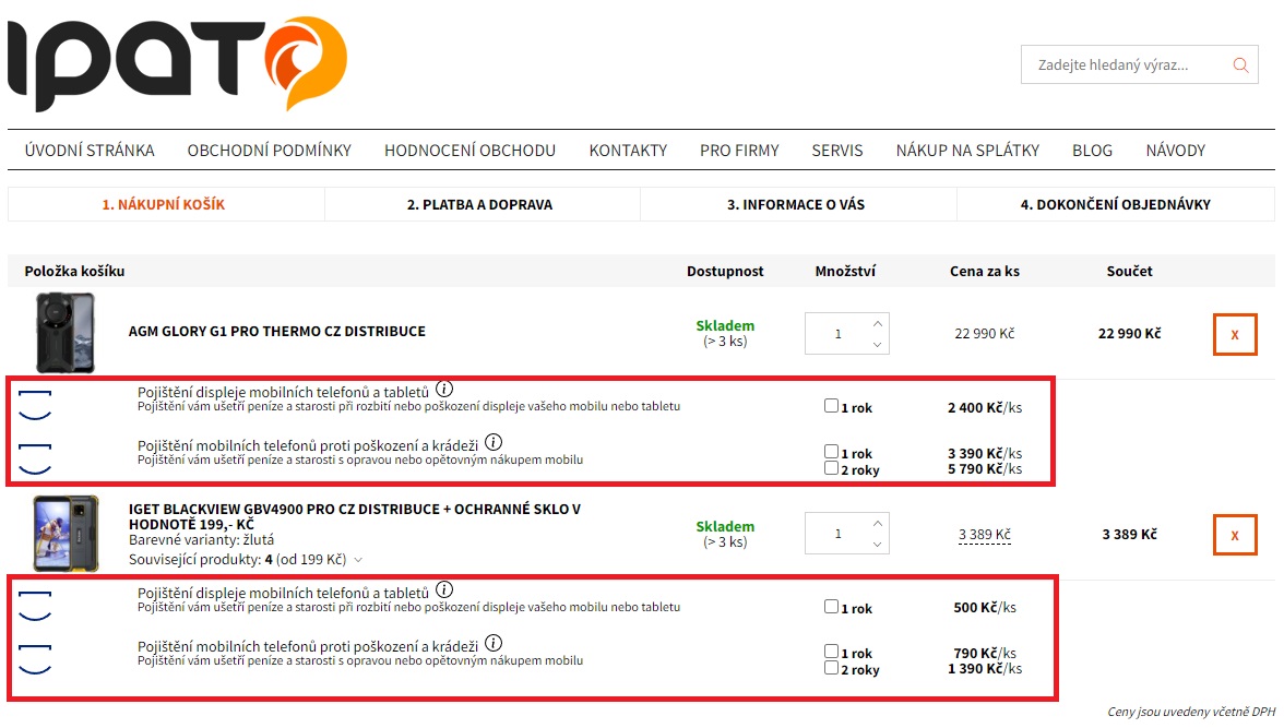 Ukázka pojištění telefonů a tabletů na IPATO