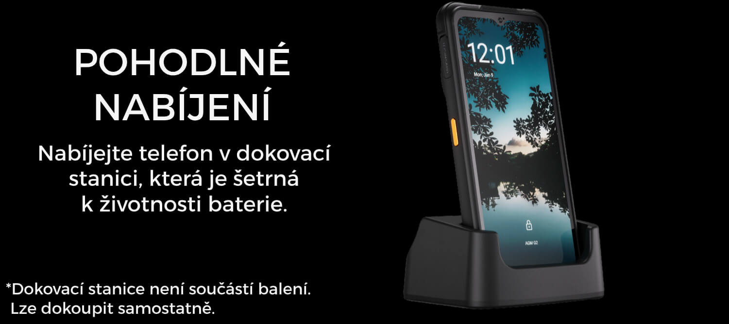 Odolný telefon AGM G2 nabíjení v dokovací stanici