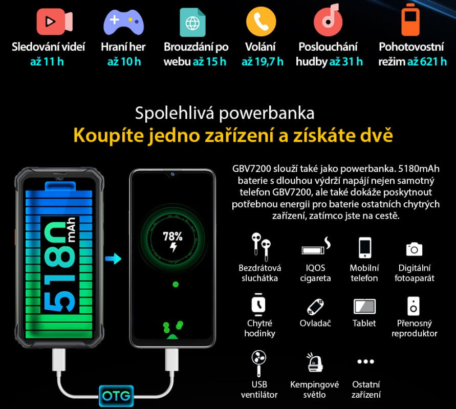 iGET Blackview GBV7200 reverzní nabíjení