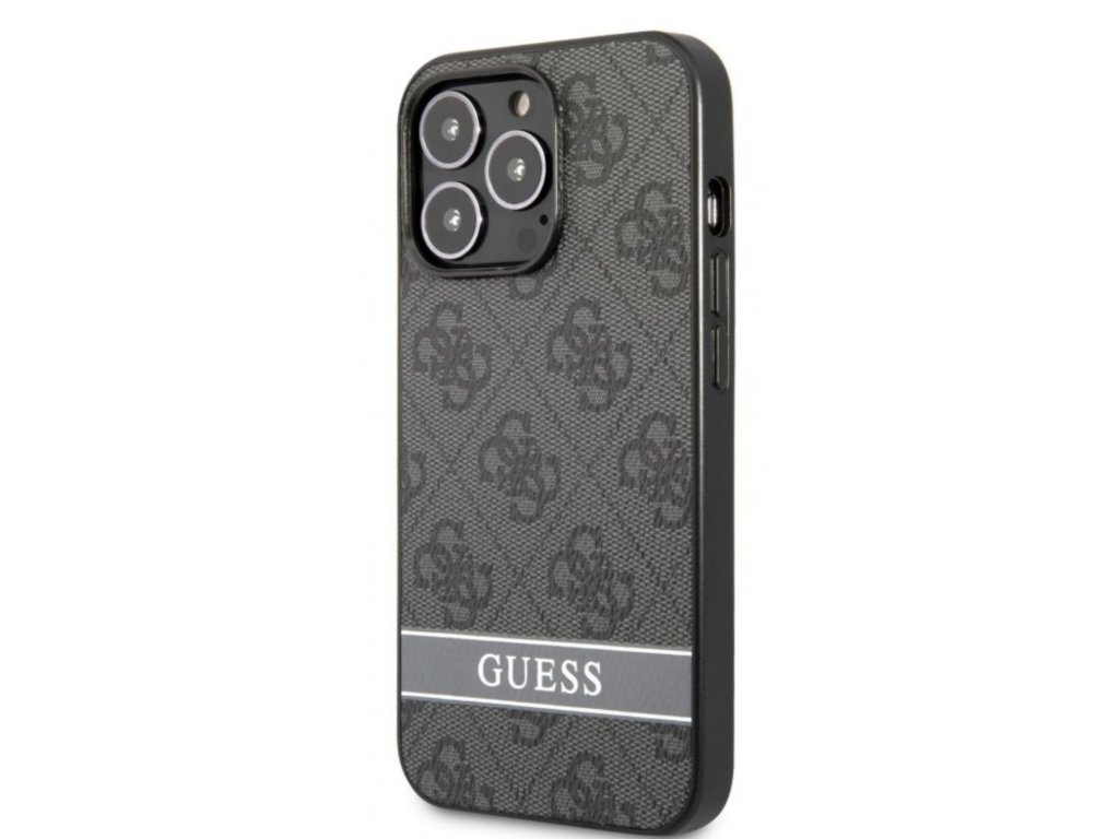 Guess PU 4G Stripe Zadní Kryt pro iPhone 13 Pro Max Grey